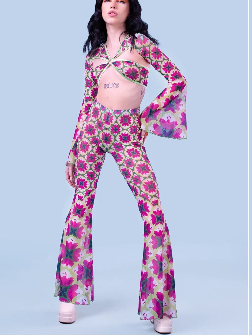 Badinka groovy mesh bell bottoms and matching top XL